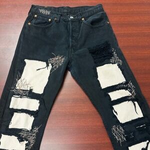 Levis 501 FREE PEOPLE x Rialto Jeans 31x32 Distress Patchwork Black France